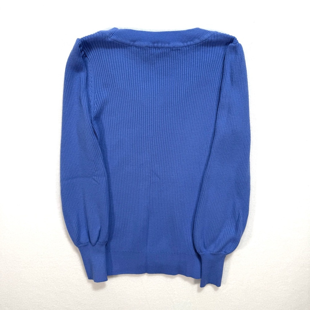 LOFT Womens Petite Ribbed Puff Sleeve Sweater Size Small S Petite Shirt Blue Top - Picture 3 of 6